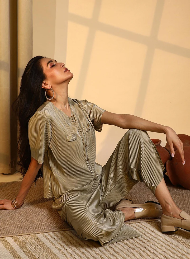 Women's Sage Green Pleated Co-Ord Set
