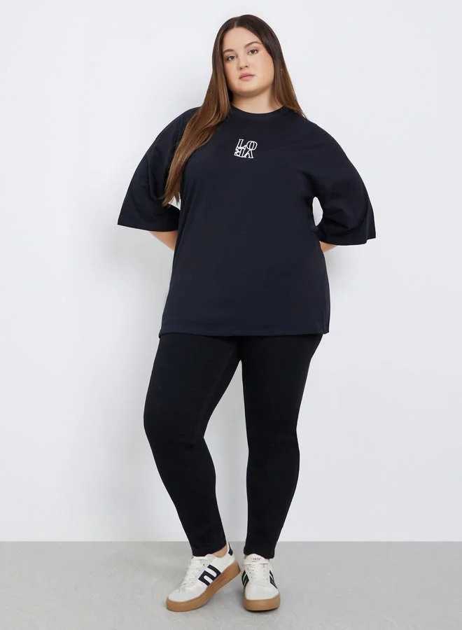 Styli Plus Size Black Love Embroidered T-Shirt