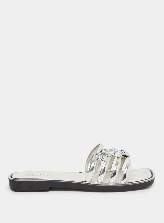 Take Two Take Two Rhinestone Flower Embellished Flat Sandals