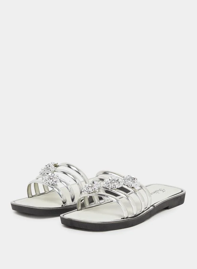 Take Two Take Two Rhinestone Flower Embellished Flat Sandals