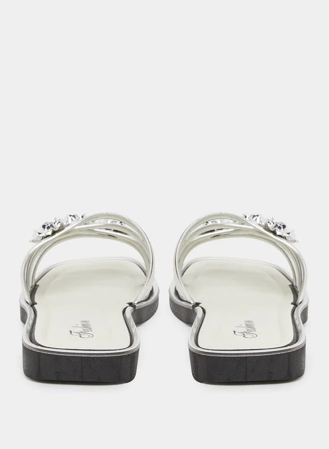 Take Two Take Two Rhinestone Flower Embellished Flat Sandals