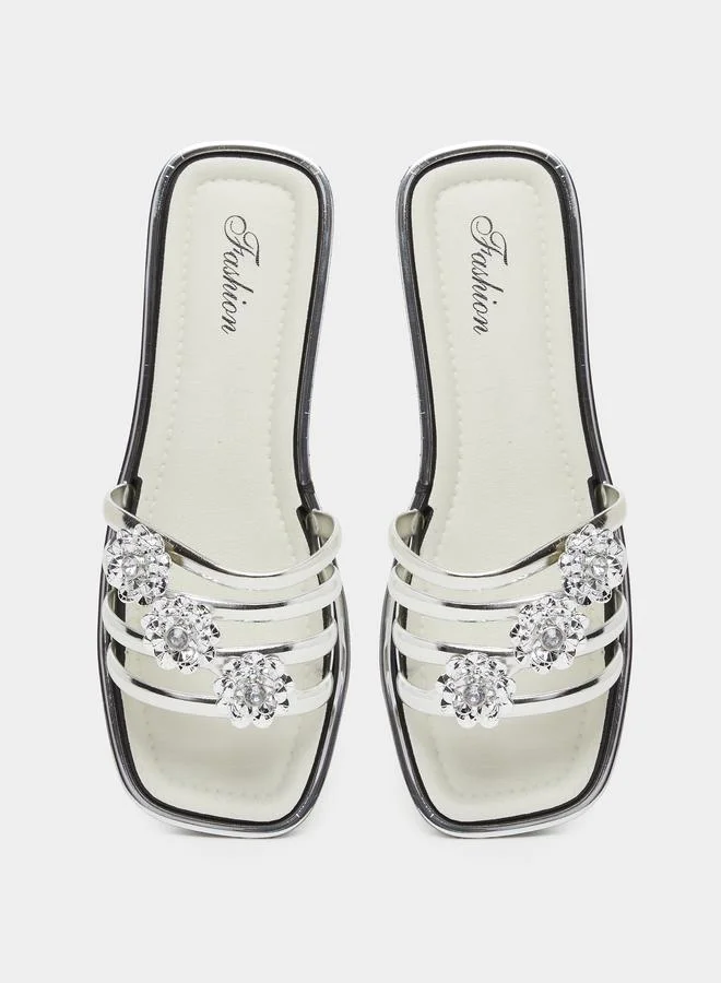 Take Two Take Two Rhinestone Flower Embellished Flat Sandals