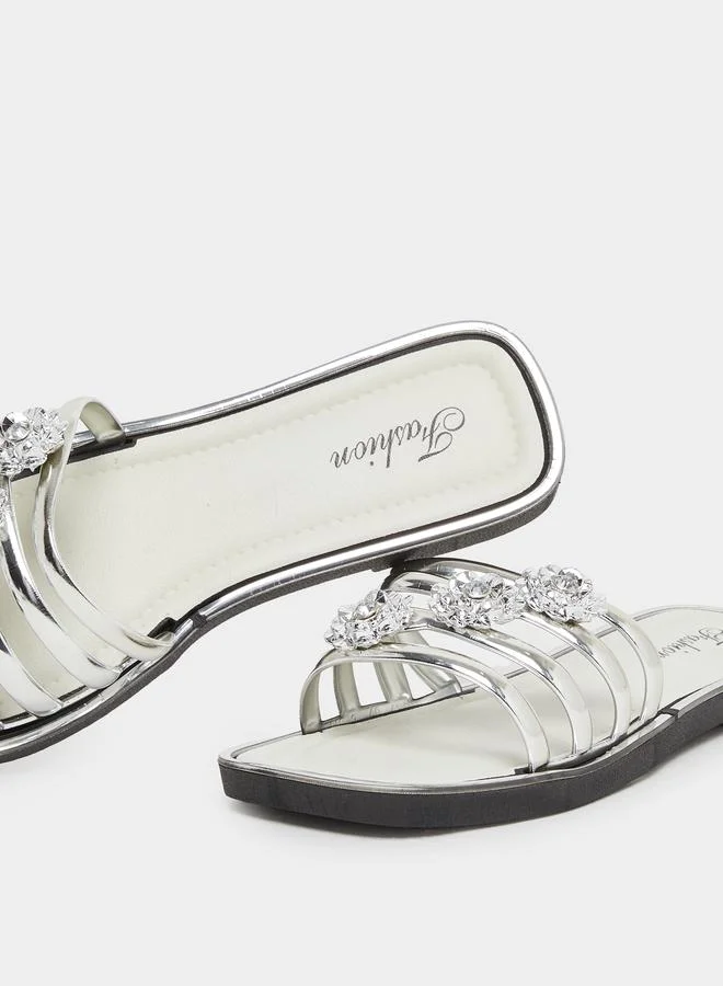 Take Two Take Two Rhinestone Flower Embellished Flat Sandals