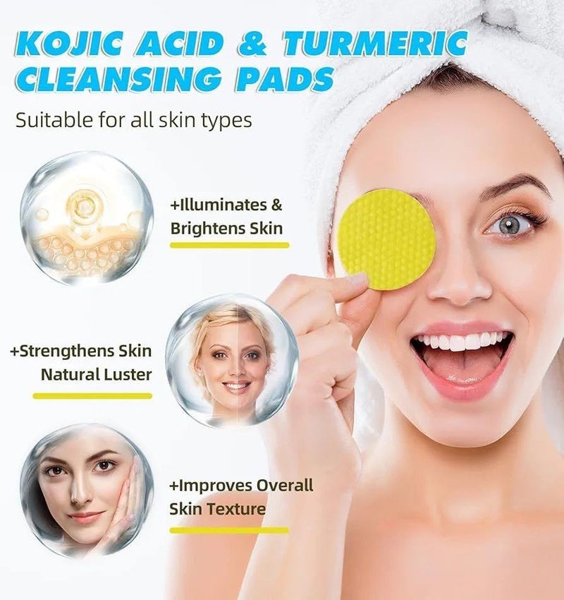 Turmeric & Kojic Acid Face Cleansing Pads for Dark Spots, Skin Brightening & Acne Prevention | Vitamin C, Retinol & Chamomile Hydrolat | For Women & Men | All Skin Type -60PCS (60 Cleansing Pads) - Image 4