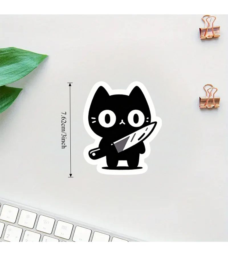 Black Cat Holding Knife Motivational Sticker 1pc Scratch Resistant for Laptop Car Toolbox - Image 3