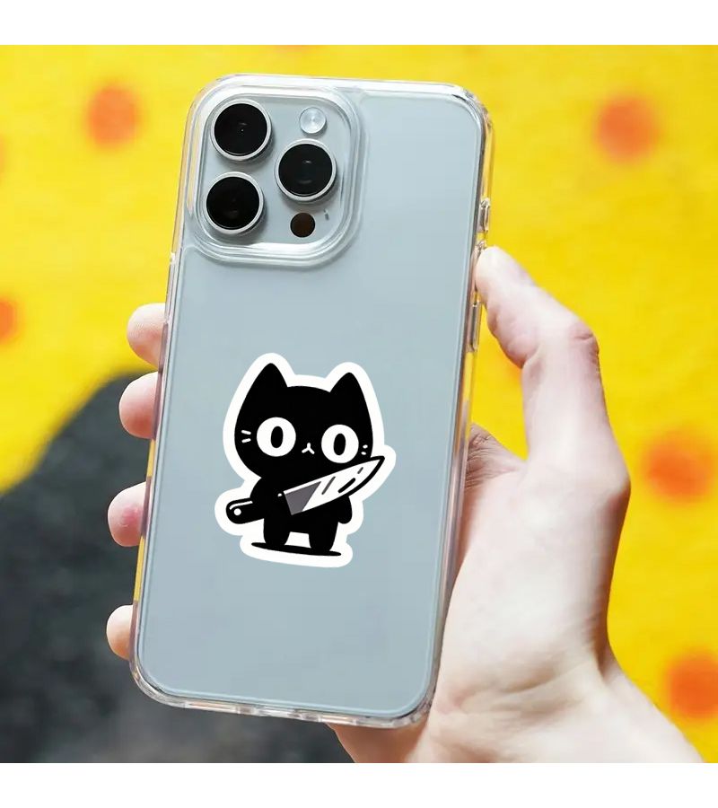 Black Cat Holding Knife Motivational Sticker 1pc Scratch Resistant for Laptop Car Toolbox - Image 5