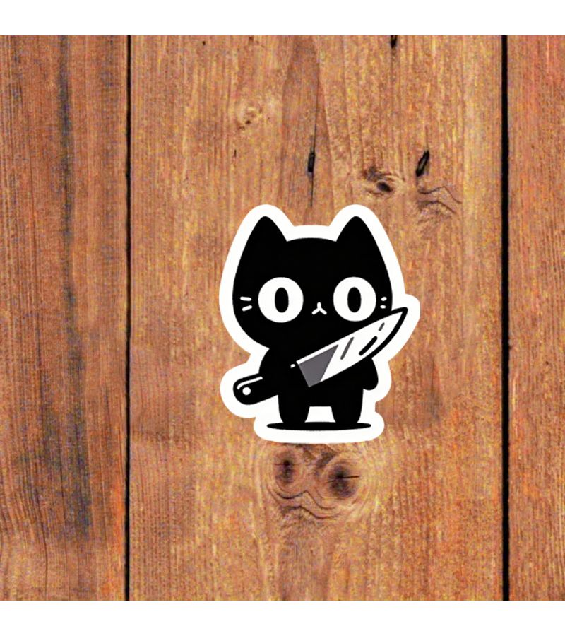 Black Cat Holding Knife Motivational Sticker 1pc Scratch Resistant for Laptop Car Toolbox - Image 4