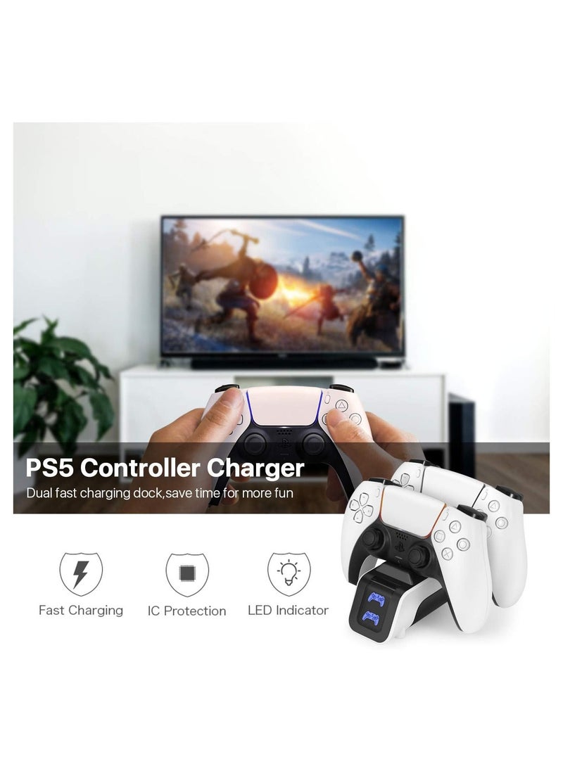 OULIYO - PS5 Dual Charging Docking Station Charger Compatible with Sony Playstation 5 Official Dualsense Wireless Controller, Fast Charge Port Dock Stand Accessories with USB-C Cable Cord LED Indicator - Image 1