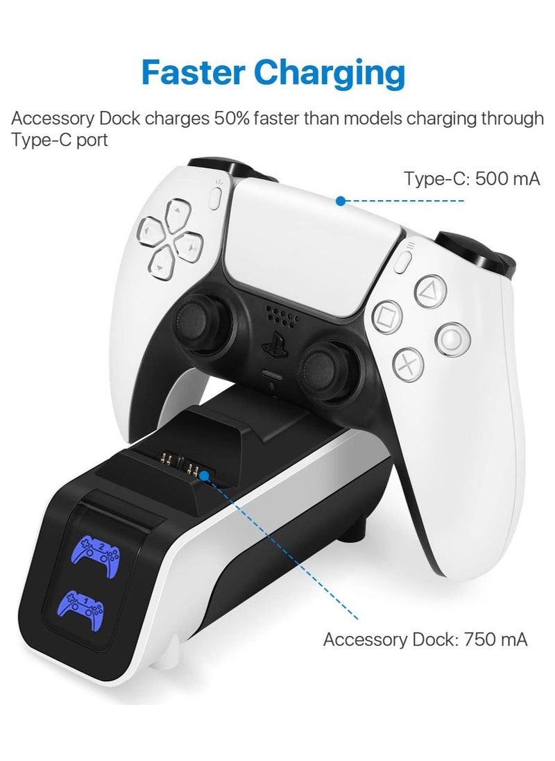 OULIYO - PS5 Dual Charging Docking Station Charger Compatible with Sony Playstation 5 Official Dualsense Wireless Controller, Fast Charge Port Dock Stand Accessories with USB-C Cable Cord LED Indicator - Image 1