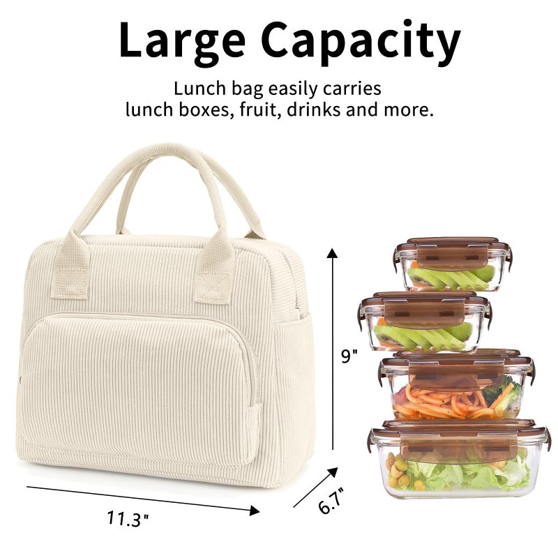OYLOLA Lunch Bag Women Lunch Box for Women Adult Cute Insulated Lunch Bag Lager Cooler Lunch Tote Bags for Work Picnic (Beige) - Image 3