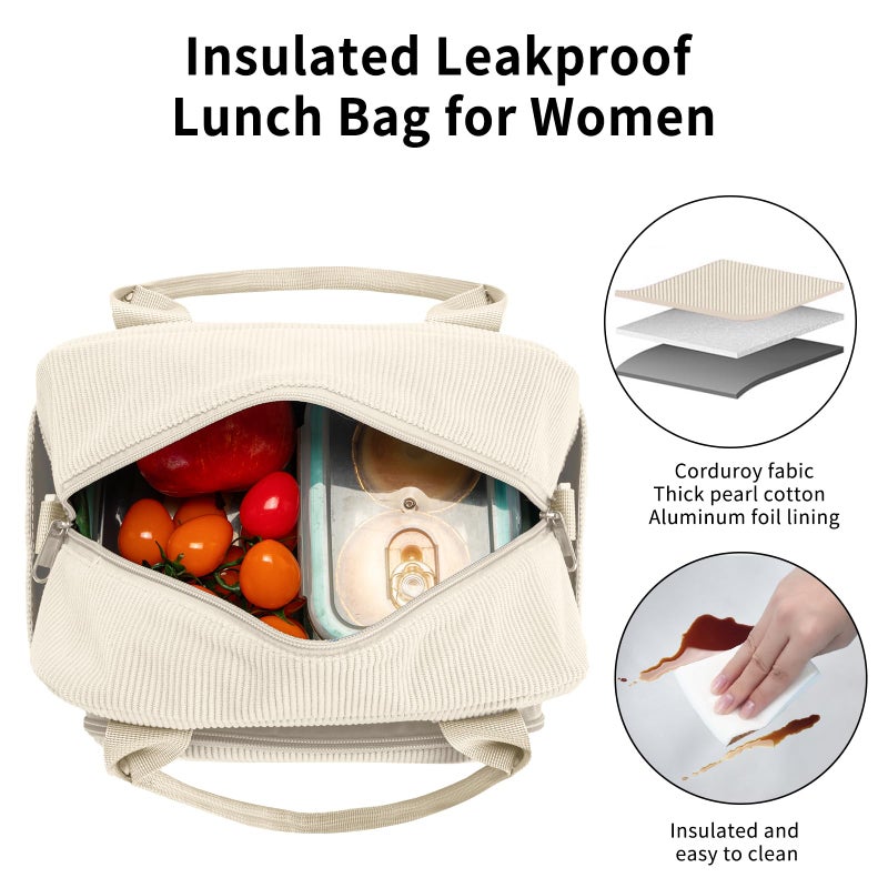 OYLOLA Lunch Bag Women Lunch Box for Women Adult Cute Insulated Lunch Bag Lager Cooler Lunch Tote Bags for Work Picnic (Beige) - Image 5