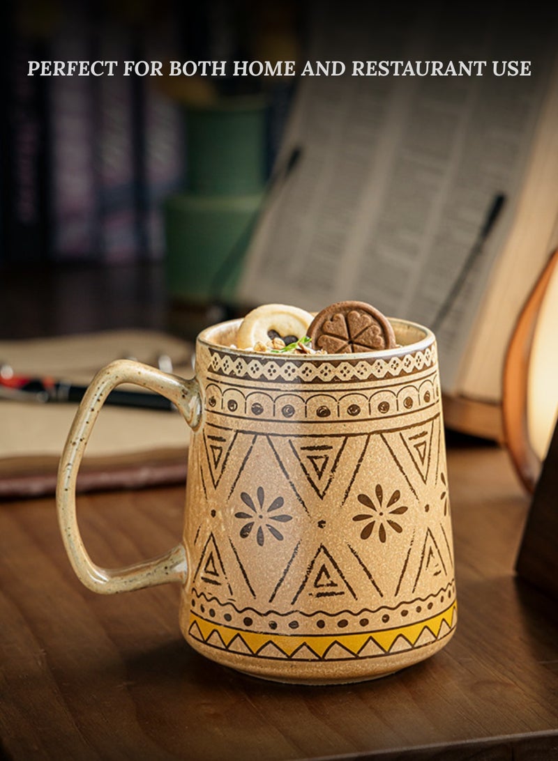 Handcrafted Large Ceramic Coffee Mug 750ml - Oversized Big Capacity Tea Cup, Earthy Aztec Floral Kitchen Drinkware - Image 2