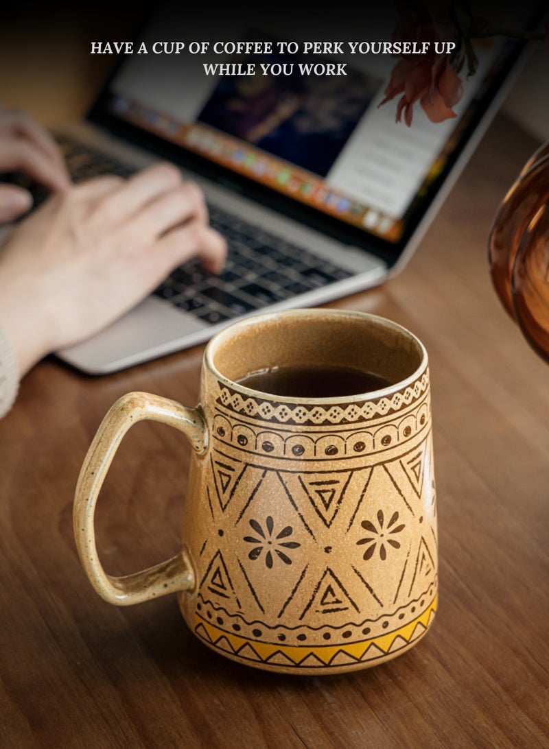 Handcrafted Large Ceramic Coffee Mug 750ml - Oversized Big Capacity Tea Cup, Earthy Aztec Floral Kitchen Drinkware - Image 4