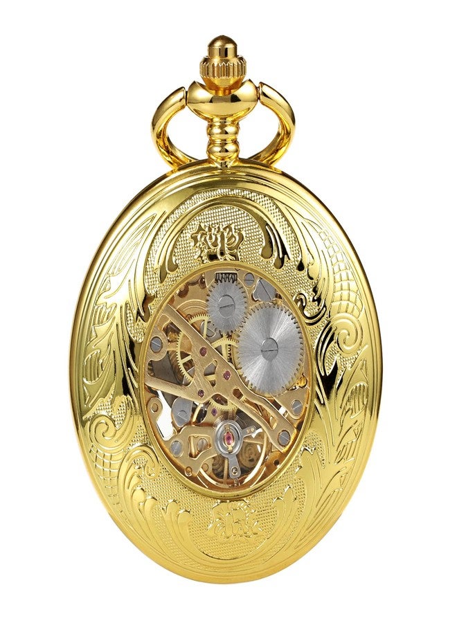 TREEWETO Men's Mechanical Roman Numerals Dial Sun and Moon Skeleton Pocket Watches with Box and Chains for Mens Women Black Bronze Gold Silver, Gold, Mechanical - Image 4
