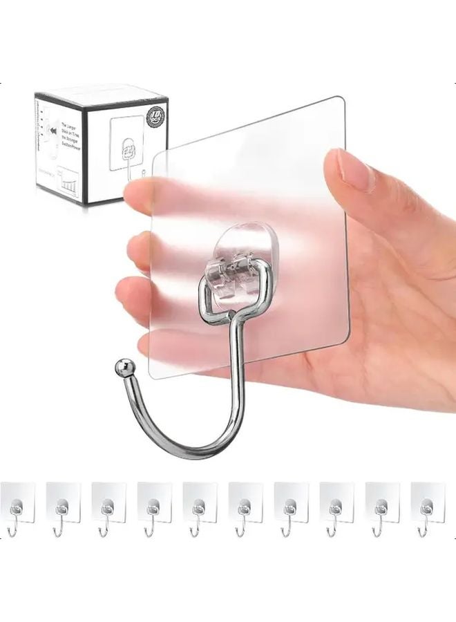 10 قطعة من الخطافات اللاصقة الشفافة متعددة الأغراض بسعة 37 رطلاً للجدران - Image 1