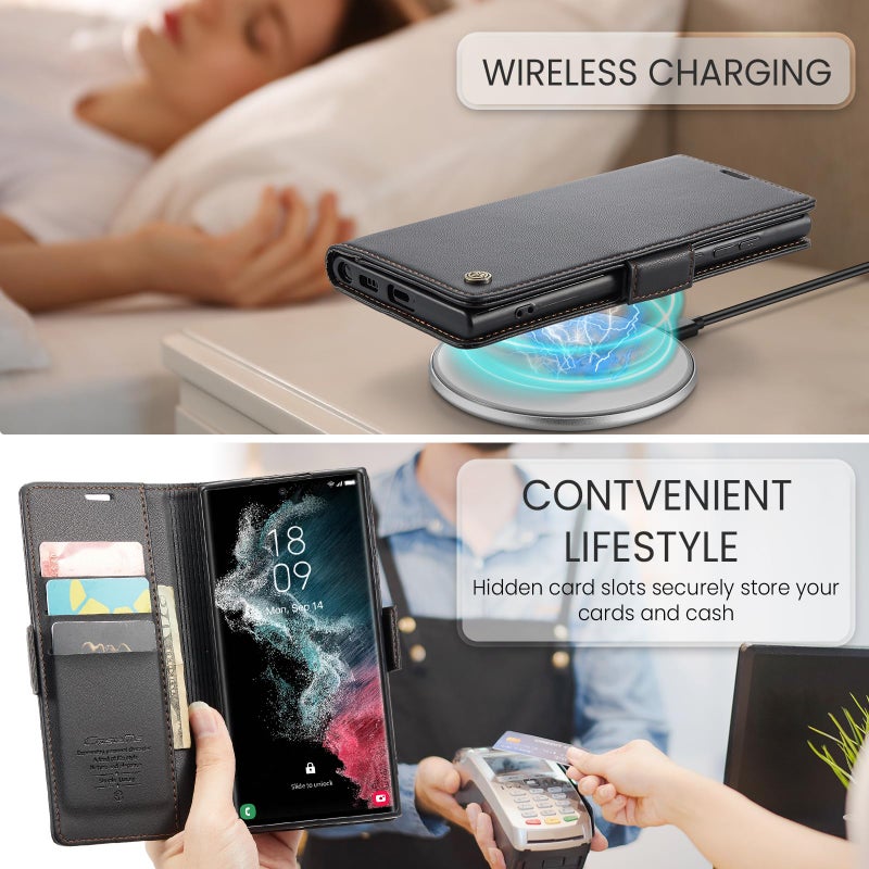 SINIANL Samsung Galaxy S22 Ultra Wallet Case with RFID Blocking, Galaxy S22 Ultra Case Wallet for Men Women Card Holder Magnetic Clasp Kickstand Leather Book Folio Case for Galaxy S22 Ultra Black - Image 3