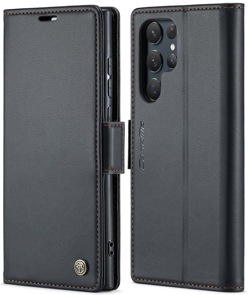 SINIANL Samsung Galaxy S22 Ultra Wallet Case with RFID Blocking, Galaxy S22 Ultra Case Wallet for Men Women Card Holder Magnetic Clasp Kickstand Leather Book Folio Case for Galaxy S22 Ultra Black - Image 1