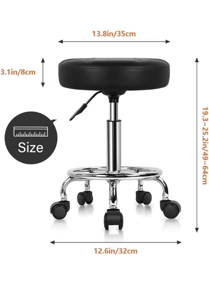 Compact Adjustable Swivel Office Stool with Wheels, Waterproof PU Leather Seat for Office, Salon, Spa & Clinic, Black - Image 3
