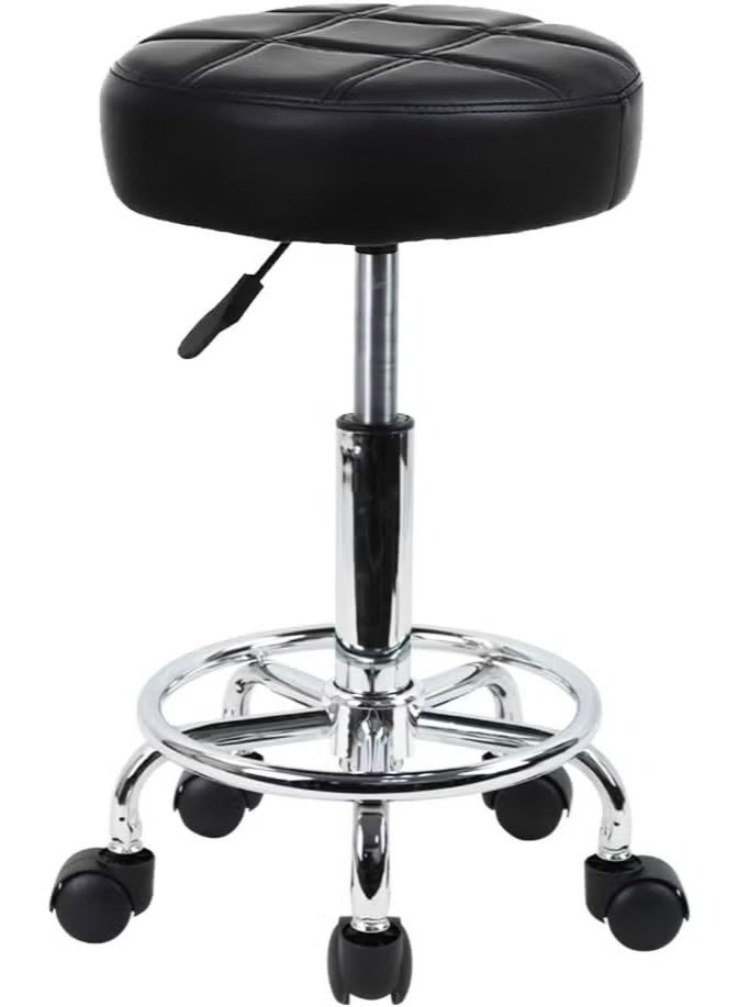 Compact Adjustable Swivel Office Stool with Wheels, Waterproof PU Leather Seat for Office, Salon, Spa & Clinic, Black - Image 4