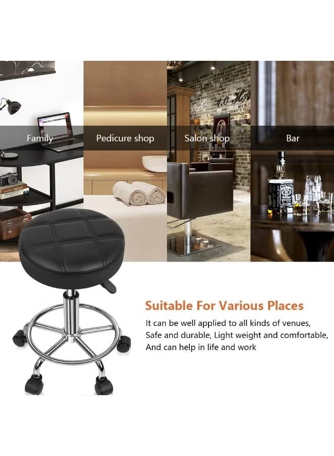 Compact Adjustable Swivel Office Stool with Wheels, Waterproof PU Leather Seat for Office, Salon, Spa & Clinic, Black - Image 2