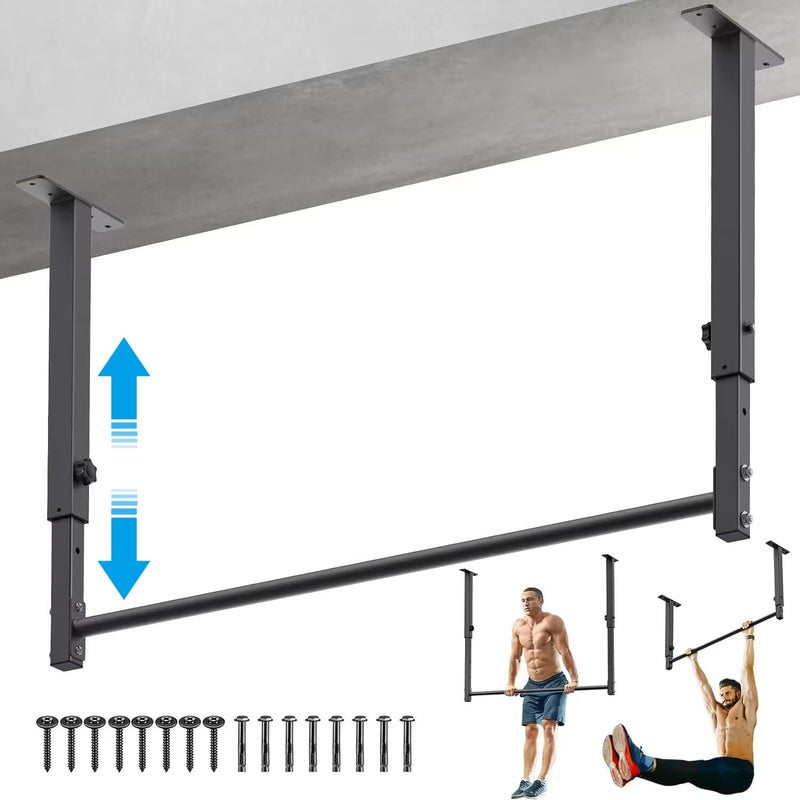 Kipika 48 Heavy Duty Ceiling Pull Up Bar Adjustable Height Comfortable Grip Easy Installation Ideal for Home Gym Workout Supports up to 500 lbs