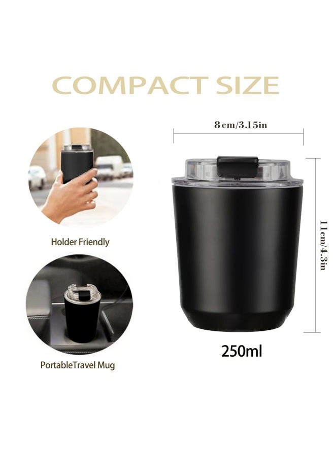 DEQIANG Travel Mug,Insulated Coffee Mug with Leakproof Lid, Vacuum Double-wall Stainless Steel Coffee Cups for Hot and Cold Water Coffee(Black, 250ml) - Image 2