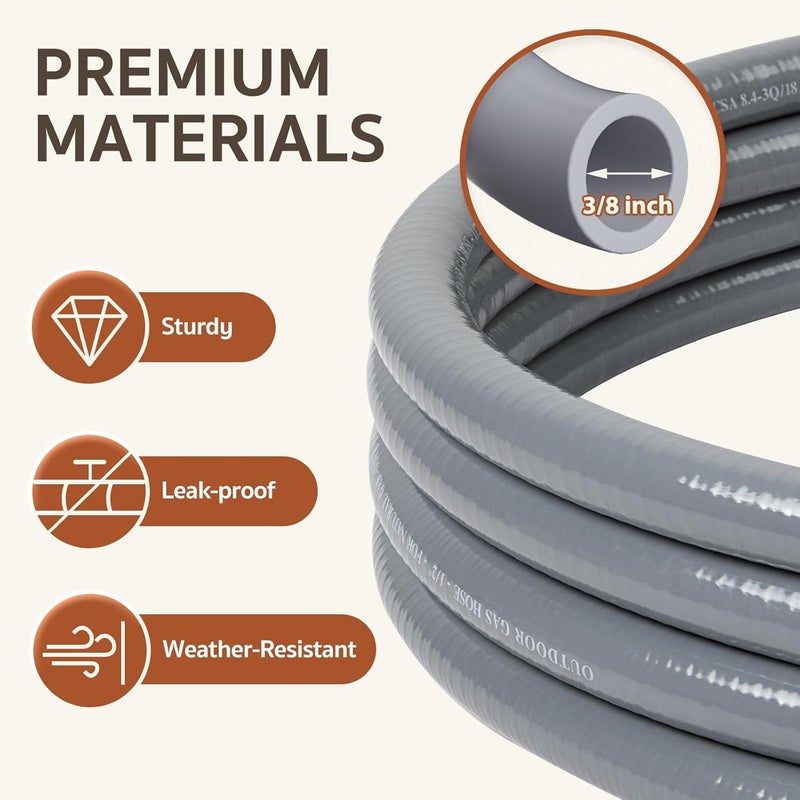 GASPRO 3/8" ID Natural Gas Hose, Low Pressure LPG Hose with Quick Connect, for Weber, Char-broil, Pizza Oven, Patio Heater and More, 12-Foot - Image 5