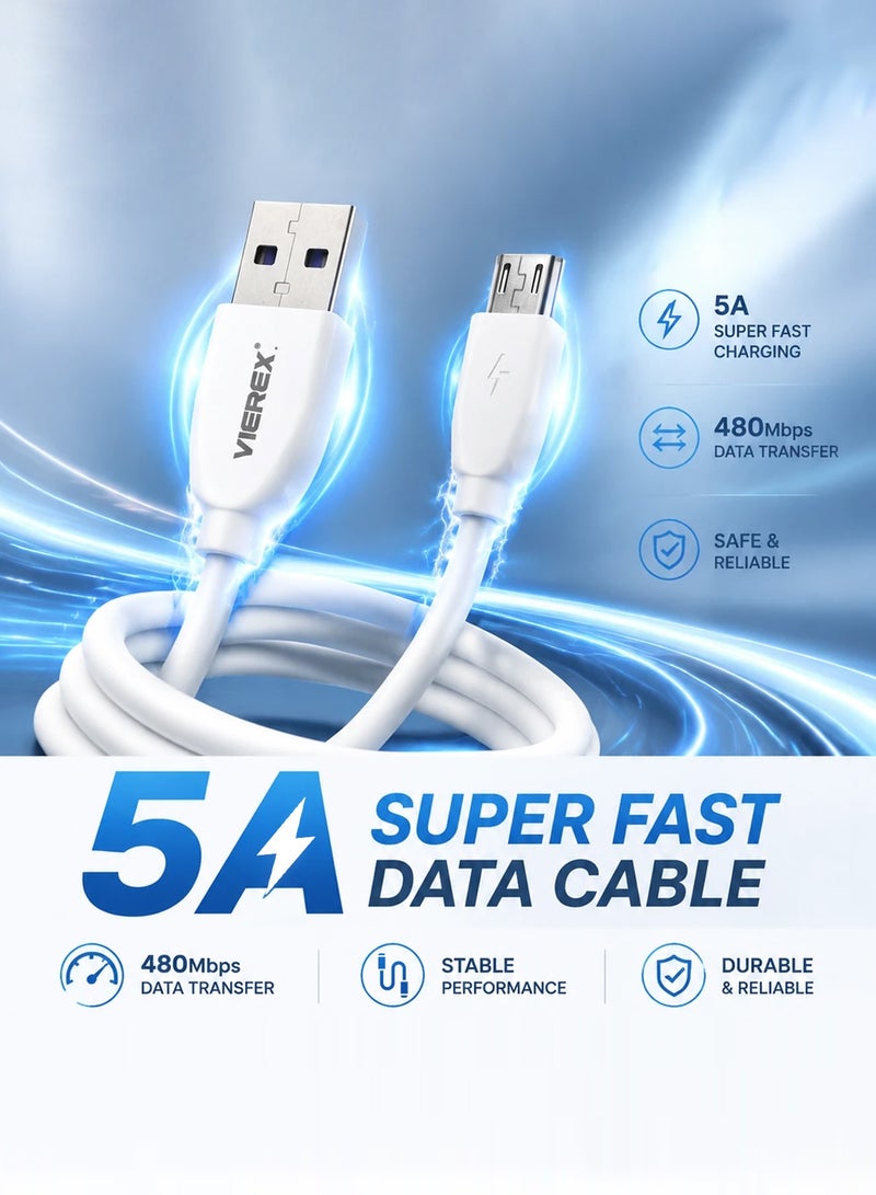 Vierex 5A Flash Charging USB-A to Micro USB Cable – Fast Charge & Data Transfer, 1m - Image 3