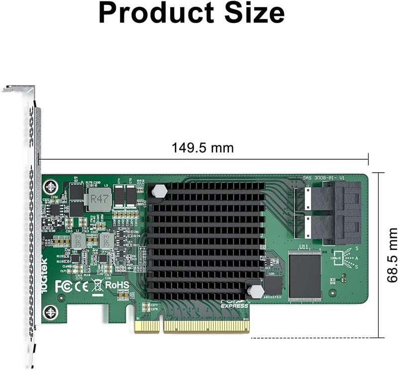 ipolex 12G Internal PCIe HBA Controller Card, Broadcom's SAS 3008, Compatible for SAS 9300-8I - Image 3