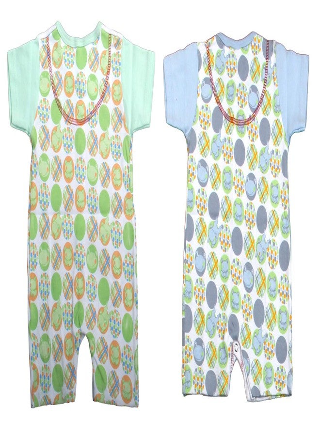 Favism Pure Ultra Soft Cotton New Born Baby Rompers Combo Pack of 2 pcs, Blue Green, Size 6-9 Months, Unisex - Image 2