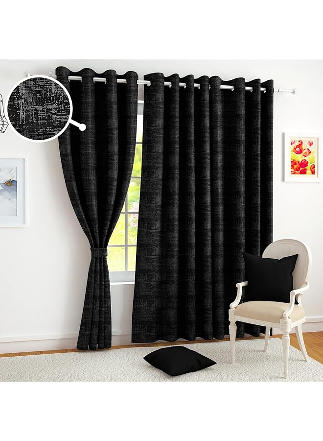 The Bros Blackout Thermal Insulated Curtains 7 Feet Long Set of 2,100% Opacity Door Curtains, Energy Efficient and Noise Reducing Drapes for Home and Office, Black - Image 1