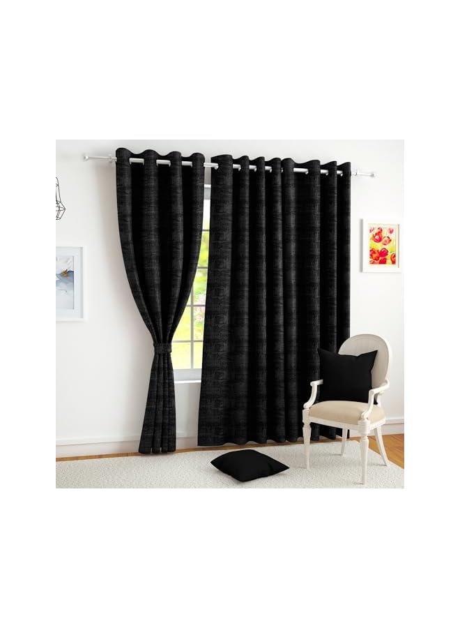 The Bros Blackout Thermal Insulated Curtains 7 Feet Long Set of 2,100% Opacity Door Curtains, Energy Efficient and Noise Reducing Drapes for Home and Office, Black - Image 2
