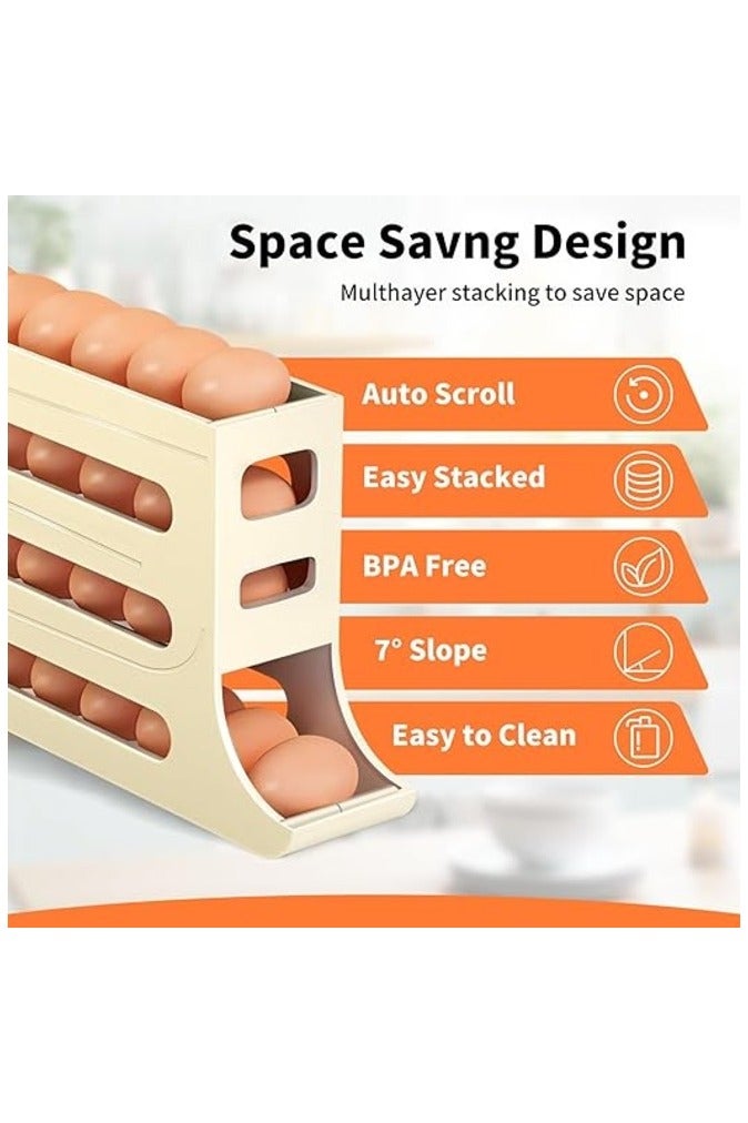 ماهمير حامل بيض مكون من 4 طبقات وموزع دوار بسعة 30 بيضة، تخزين البيض للثلاجة، منظم حامل دوار البيض التلقائي لتوفير المساحة في الثلاجة. - Image 5