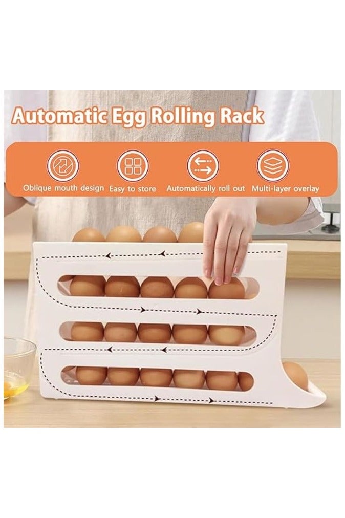 ماهمير حامل بيض مكون من 4 طبقات وموزع دوار بسعة 30 بيضة، تخزين البيض للثلاجة، منظم حامل دوار البيض التلقائي لتوفير المساحة في الثلاجة. - Image 2