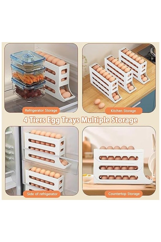 ماهمير حامل بيض مكون من 4 طبقات وموزع دوار بسعة 30 بيضة، تخزين البيض للثلاجة، منظم حامل دوار البيض التلقائي لتوفير المساحة في الثلاجة. - Image 3