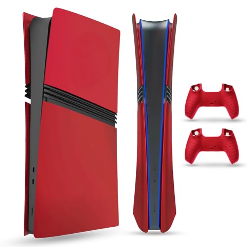 PEYANZ Faceplate for PS5 Pro (Digital Edition), Cover Plate, ABS Shell, Matt Skin, with Extra 2 Controller Silicone Covers (Red) - Image 1