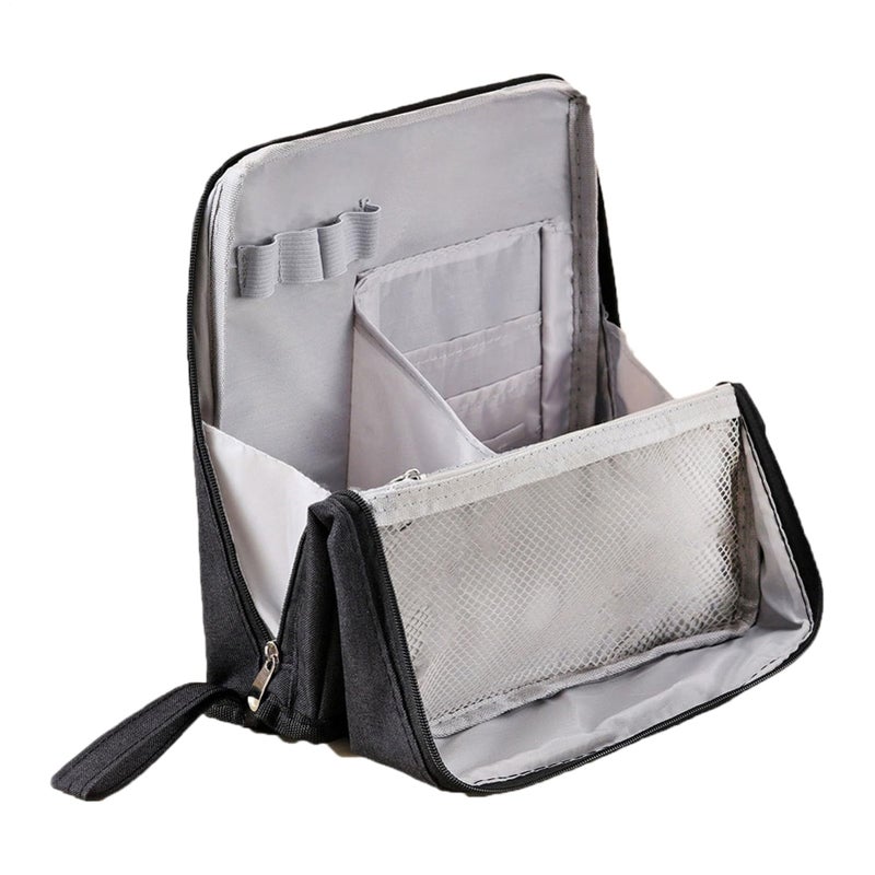 Black Waterproof Oxford Makeup Bag Travel Organizer With Multiple Compartments - Image 2