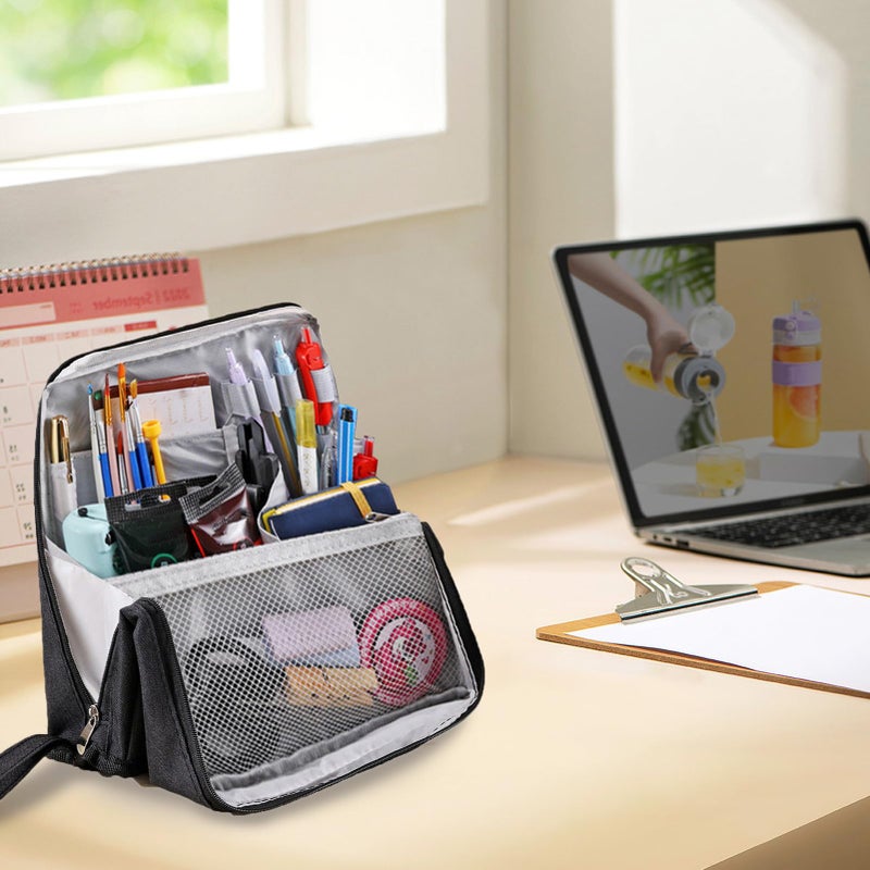 Black Waterproof Oxford Makeup Bag Travel Organizer With Multiple Compartments - Image 5