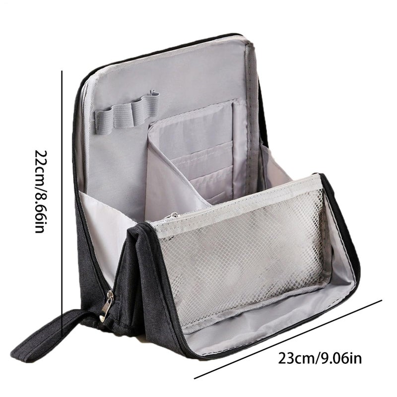 Black Waterproof Oxford Makeup Bag Travel Organizer With Multiple Compartments - Image 3