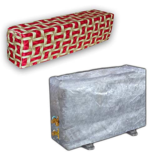 KANUSHI Industries® Split AC Cover Set for Indoor and Outdoor Unit 1.5 to 2.0 Ton Capacity (AC-in-Out-RED-Golden-LINE) - Image 1