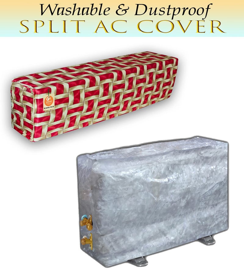 KANUSHI Industries® Split AC Cover Set for Indoor and Outdoor Unit 1.5 to 2.0 Ton Capacity (AC-in-Out-RED-Golden-LINE) - Image 2
