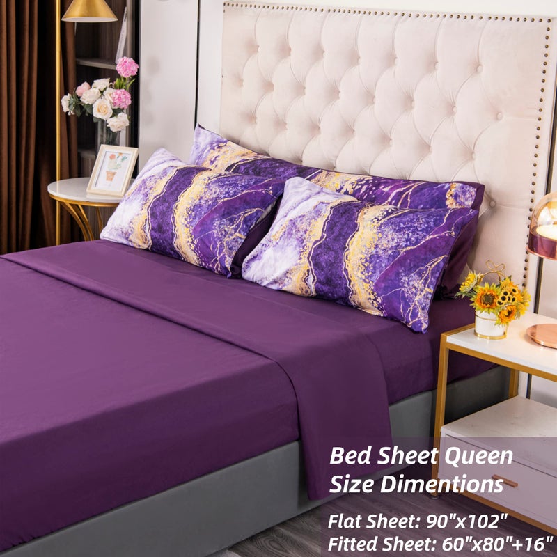 PERFEMET 6 Pcs Bed-in-A-Bag Purple Watercolor Marble Colorful Comforter Set,Ultra Soft and Lightweight Bedding Comforter Sheets Set,Luxurious Bedroom Decoration Durable Quilt Set (Purple,Queen) - Image 5