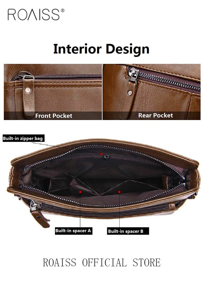 رويس حقيبة كروس من جلد البولي يوريثان للأعمال للرجال، سحاب ناعم وحزام قابل للتعديل مقاوم للماء، حقيبة كتف ذات سعة كبيرة للرجال، حقيبة ظهر عصرية للتنقل، نسيج ممتاز، جيوب متعددة - Image 4