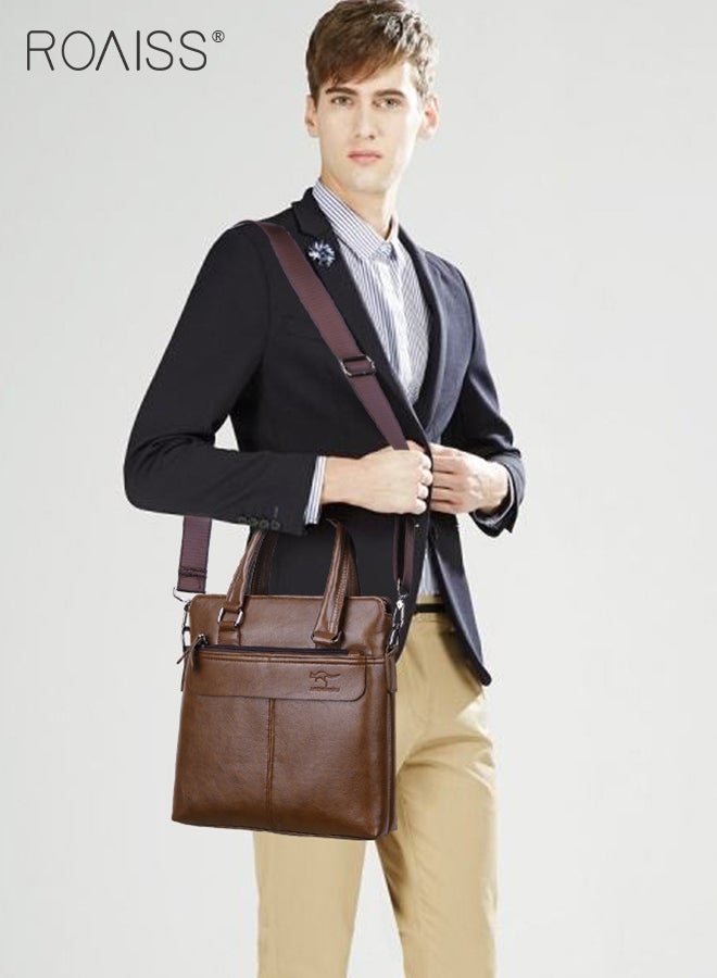 رويس حقيبة كروس من جلد البولي يوريثان للأعمال للرجال، سحاب ناعم وحزام قابل للتعديل مقاوم للماء، حقيبة كتف ذات سعة كبيرة للرجال، حقيبة ظهر عصرية للتنقل، نسيج ممتاز، جيوب متعددة - Image 3