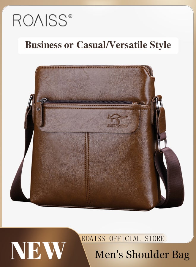 رويس حقيبة كروس من جلد البولي يوريثان للأعمال للرجال، سحاب ناعم وحزام قابل للتعديل مقاوم للماء، حقيبة كتف ذات سعة كبيرة للرجال، حقيبة ظهر عصرية للتنقل، نسيج ممتاز، جيوب متعددة - Image 2