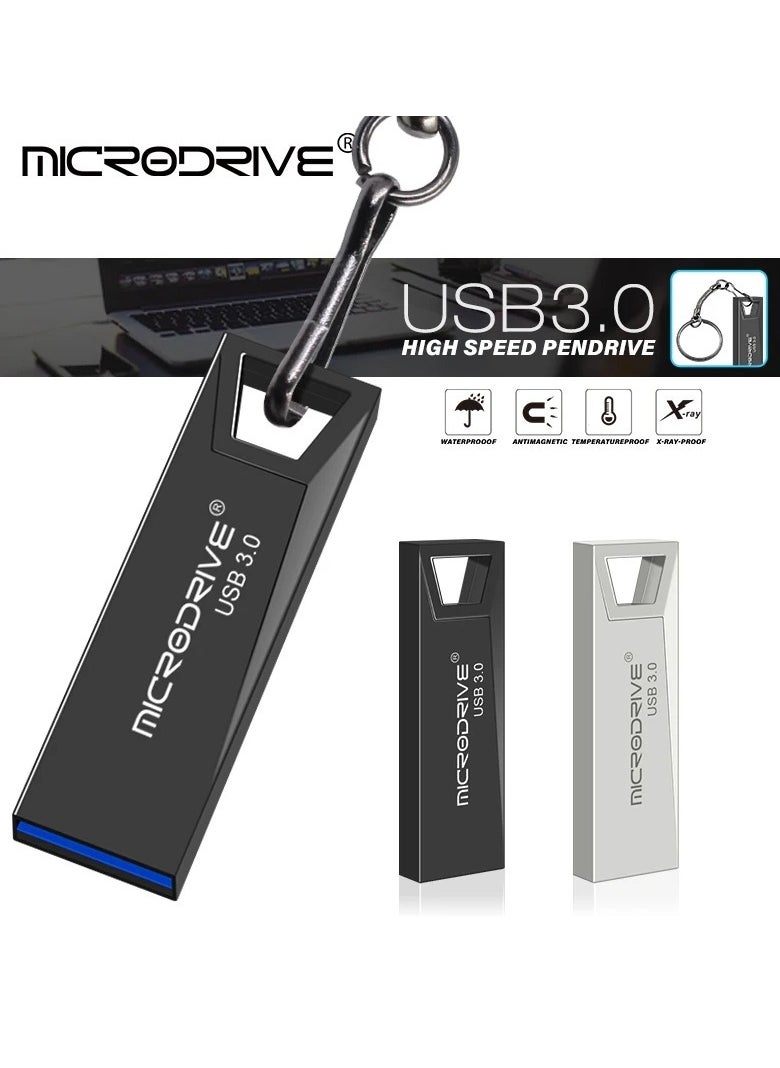 MicroDrive - Metal Usb 3.0 Pendrive, Strong And Durable Metal Usb Flash Drive, Fast Data Transfer Metal Keychain U Disk, Shock Proof Flash Usb Stick For Laptop Computer, (1pc, Black 64GB) - Image 1