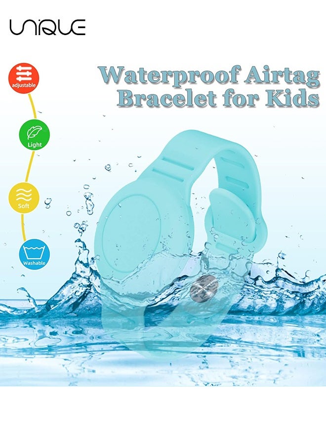 Unique - Kids Waterproof Airtag Bracelet Compatible with Apple AirTag - Hidden Silicon Protective Case for Air Tag Holder - Adjustable Anti-Lost Watch Band for Toddler Child (Mint Green) - Image 1