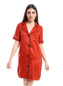 Andora Short Sleeves Notch Collar Nightwear Sleepshirt _ Burgundy  - Image 1