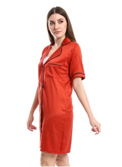 Andora Short Sleeves Notch Collar Nightwear Sleepshirt _ Burgundy  - Image 2