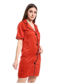 Andora Short Sleeves Notch Collar Nightwear Sleepshirt _ Burgundy  - Image 3